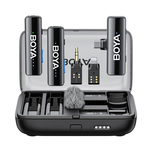 BOYA BOYALINK 2 Wireless Lavalier Microphone for iPhone/Camera/Android/PC, 3-in-1 RX, Mini Lapel Mic, 48kHz 24bit, 1000ft, 30h Use, 2 Level Noise reduction, Clip on Mic with USB-C/Lightning/3.5mm Plug