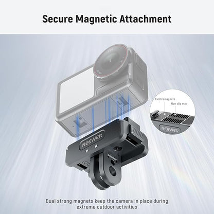 NEEWER Upgraded Magnetic Mount Adapter Compatible with DJI Osmo 360 / Action 5 Pro/4/3, Quick Release Action Camera Mount Vlogging Accessories with 1/4" Tripod Thread, AC011 Dark Gray