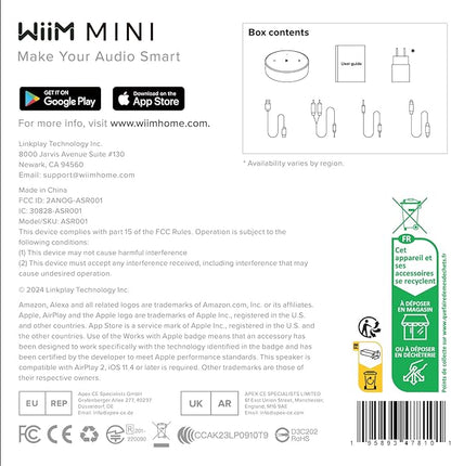 WiiM Mini AirPlay 2 Wireless Audio Streamer, Multiroom Stereo, Preamplifier, Works with Alexa and Siri Voice Assistants, Stream Hi-Res Audio from Amazon Music, Tidal and More