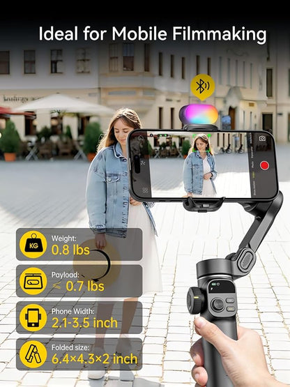 Gimbal Stabilizer for iPhone, Phone Gimbal w/RGB Magnetic Fill Light, Foldable Gimbal Built in 7.8' Extension Rod and OLED Display for iPhone/Android Excellent for Vlogging-Smart X2 Kit Black