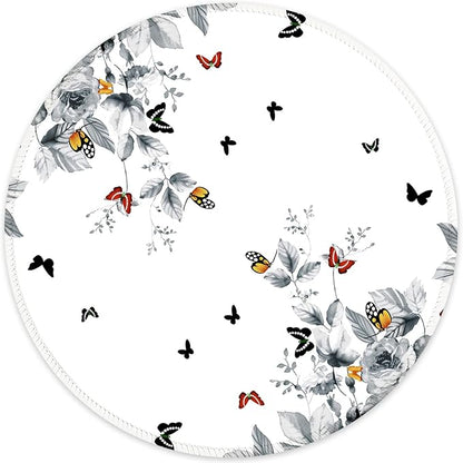 ITNRSIIET Round Mouse Pad with Stitched Edge Premium-Textured Waterproof Non-Slip Rubber Base Desktop Protection Mat Diameter 8.7 inches, Flowers and Butterflies