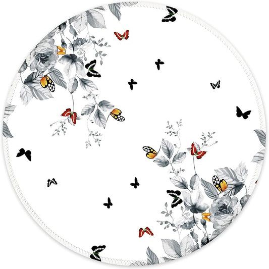 ITNRSIIET Round Mouse Pad with Stitched Edge Premium-Textured Waterproof Non-Slip Rubber Base Desktop Protection Mat Diameter 8.7 inches, Flowers and Butterflies