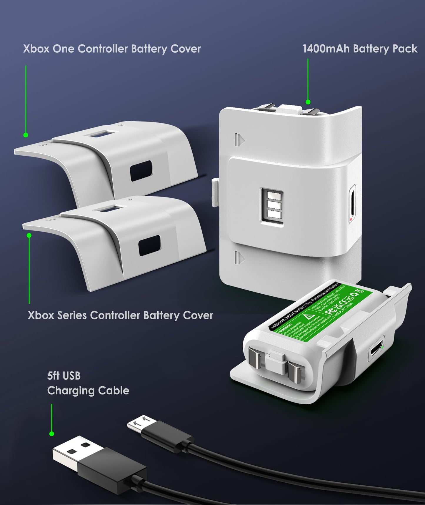 6amLifestyle Rechargeable Xbox Controller Battery Pack, Play and Charge Kit with Cable Compatible with Xbox Series X|S, Xbox One, S, X, Elite, Replacement Accessories,2 Pack Batteries, 4 Covers,White