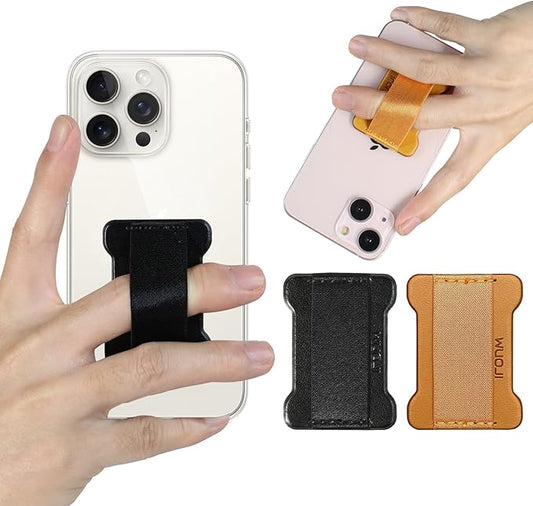 WUOJI Universal Phone Grip for Smartphones - Phone Holder for Hand for Back of Phone - Wireless Charging Compatible - 2Pack (Black Brown)