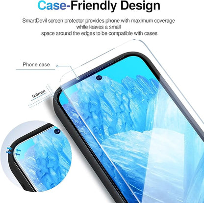 SMARTDEVIL [3+3 Pack for Google Pixel 8A Screen Protector with Camera Lens Protector, Finger Print Reader Compatible, Fast & Easy Installation, Clear 9H Tempered Glass Film, Alignment Frame