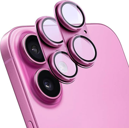 2 Pack Camera Lens Protector for iPhone 16 / iPhone 16 Plus,[Not Easy to Breakn ] AR Tempered Glass Strong Adsorption Metal Camera Cover Screen-Rose red