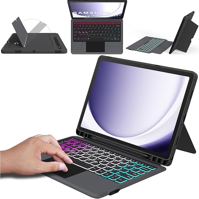for Galaxy Tab A9+ 11 inch Case with Keyboard - Rainbow Backlit Detachable Tablet Keyboard Cover with Touchpad - Auto Wake-up/Sleep Keyboard Case with Pen Holder for Samsung Galaxy Tab A9 Plus 5G 2023