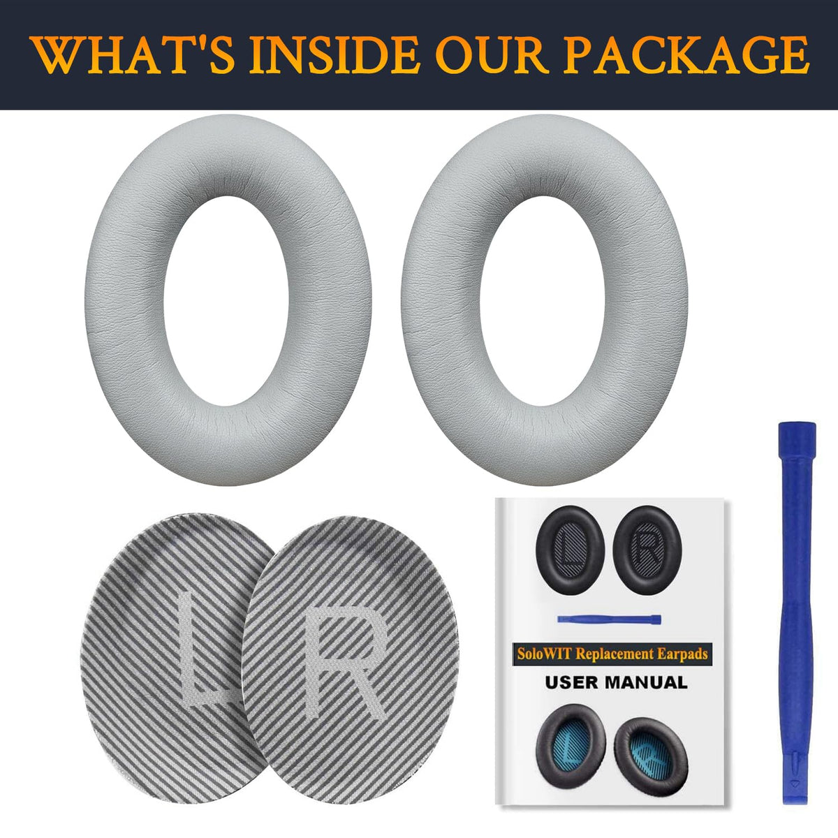 SoloWIT Earpads for Bose QC35, QC35 ii, QC45 - Silver