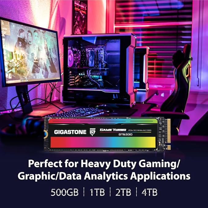Gigastone M.2 SSD 1TB PCIe 3.0 NVMe SSD 3,400MB/s Internal Gaming Solid State Hard Drives Upgrade PC Laptop Storage High Speed Response for Gamers Graphic Design Creators IT Pros PCIe Gen3x4