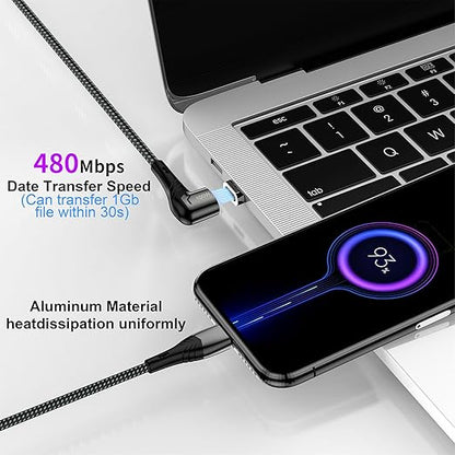 ZBF 100W USB C Magnetic Charging Cable, Right Angle Magnetic Phone Charger Cable(3 Pack, 5/5/5FT) 5A Fast Charging for Mac-Book Pro/Air, Pad Pro,Phone 17 16,14,13 Pro Max,Mac-Book Pro Pad Galaxy S22