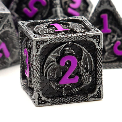 Haxtec Metal DND Dice Set, 7 Pcs Dragon Pattern Polyhedral Dice for RPG