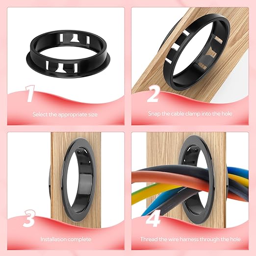20PCS 1-1/2" Black Cable Snap Bushing Grommet, Snap in Cord Bushing Protect Cables