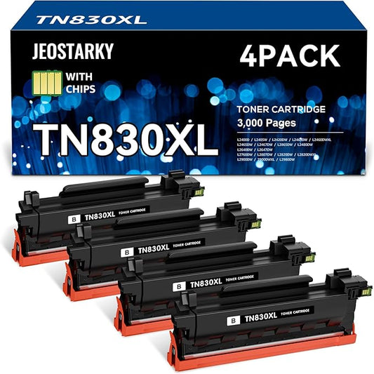 Jeostarky Compatible TN830XL TN830 Toner Replacement for Brother TN830XL TN830/XL/V Toner Work with HL-L2460DW HL-L2405W HL-L2400D HL-L2480DW MFC-L2820DW XL MFC-L2900DW DCP-L2640DW Printer (4 Black)
