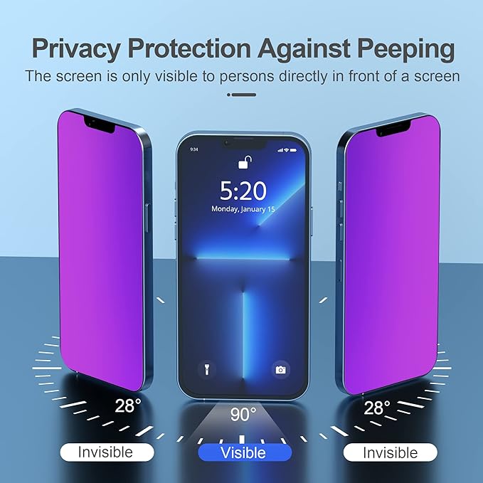 PDDKISS Compatible for iPhone 12/iPhone 12 Pro Privacy Screen Protector 6.1 Inch, Purple Gradient Colorful Anti Spy Anti Blue Light HD Screen Protector Tempered Glass Easy Installation