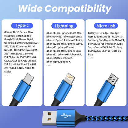 Multi Charging Cable(3Pack 4FT), 3 in 1 Charging Cable for Multiple Devices