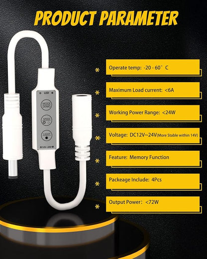 YM E-Bright Led Dimmer Switch Inline Mini Flash Strobe Blink Module Controller Dimmable For Single Color Led Strip Lights Compatible With DC 5-12V,Power-off Memory Function (Pack of 4)