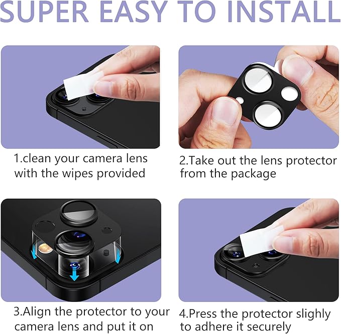 2 Pack Camera Lens Protector for iPhone 14 / iPhone 14 Plus,[Not Easy to Breakn ] AR Tempered Glass Strong Adsorption Metal Camera Cover Screen- black
