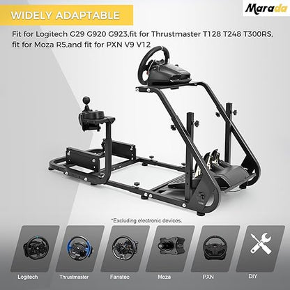 Marada Reinforced Stabilizing Racing Steering Wheel Cockpit Compatible with Fanatec, PXN, Thrustmaster, Logitech Device Adjustable Driving Simulator TV Stand Wheel & Pedal & Handbrake Not Included