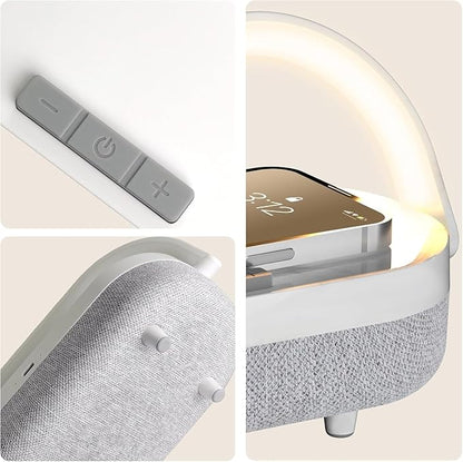 LED Bedside Lamp, Touch Lamps for Bedroom Nightstand MA, 4 in 1 Bedside Table Lamp with Wireless Charger, Portable Bluetooth Speaker, Phone Holder, Dimmable Charging Birthday Gifts for Women (White)