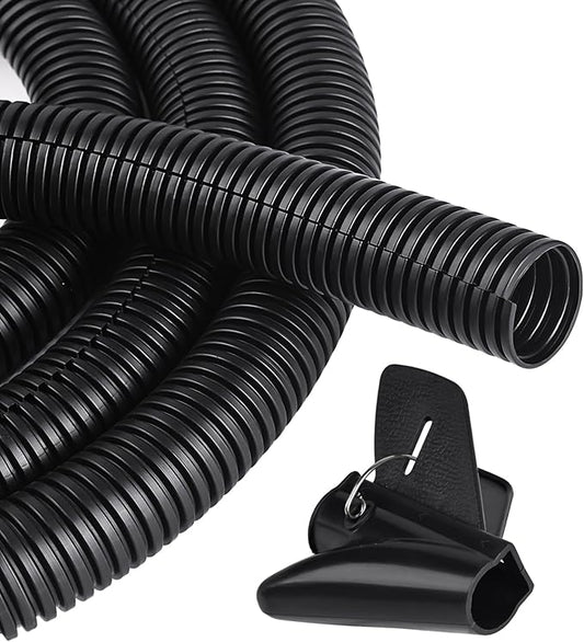 CrocSee 10ft - 1/2 inch Flame Retardant Split Wire Loom Tubing with Installation Tool - Flexible Wire Covers Cord Protectors - Black