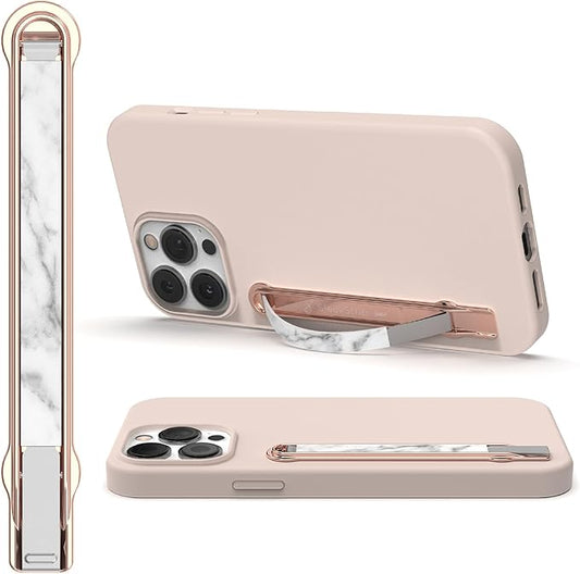 SleekStrip SleekGrip-Premium Ultra Thin Phone Grip Stand,Slim Metal Finger Loop Ring Hand Holder Strap Cell Phone Grips for iPhone 16 Pro Max,17,Android,Case Back - Rose Gold x White Marble