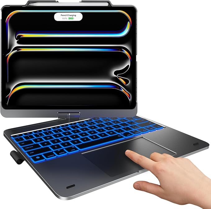 typecase Touch Case with Keyboard for iPad Pro 13-inch(M4, 2024), iPad Air 13-inch(M3, 2025/M2, 2024) & iPad Pro 12.9(6th/5th/4th/3rd Gen), Trackpad, 360° Rotatable, 11-Colors Backlit, Midnight Gray