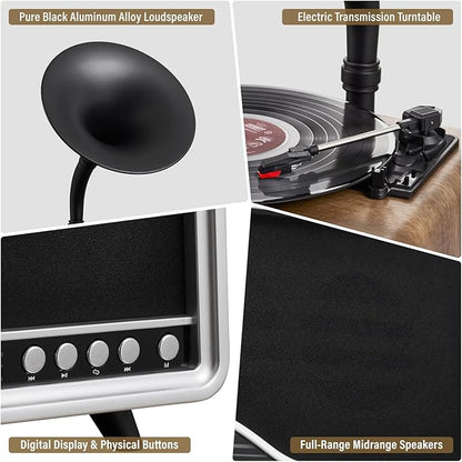 Vintage Gramophone Record Player，Italian Style Gramaphone Vintage Phonograph Nostalgic Record Player with Vinyl Record Player/Bluetooth 5.3/Remote Contro/USB/FM/AUX for Home Decoration