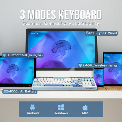 Vibe99 Wireless Gaming Keyboard with 1.06'' Screen, 96% Hot Swappable Creamy Mechanical Keyboard with Gasket Structure, BT5.0/2.4GHz/USB-C, 5-Layer Padding, RGB, NKRO for Win/Mac (Blue)