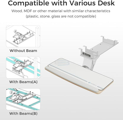 EUREKA ERGONOMIC Keyboard Tray Height Adjustable, Swivel Tilt Computer Keyboard Drawer Under Desk, 25x9.13'' Sliding Keyboard & Mouse Platform with Mouse Pad for Typing, Maple