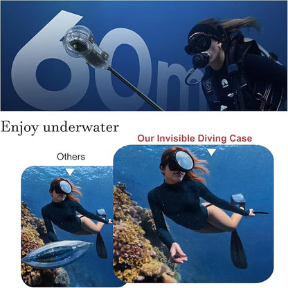 60M/196FT Invisible Diving Case for Insta360 X5 Underwater Waterproof Case Housing Shell for Insta 360 x5 Action Camera Protective Cover Accessories for Diving Surfing Swimming Skiing