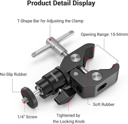 SmallRig Super Clamp Mount with Mini Ball Head Mount, Hot Shoe Adapter with 1/4 Screw for LCD Field Monitor, LED Lights, Flash, Microphone, for Gopro, for DJI Action 2, for Insta360