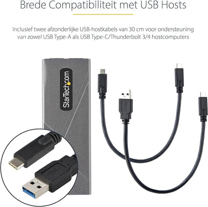 StarTech.com USB-C 10Gbps to M.2 NVMe or M.2 SATA SSD Enclosure - Tool-free External M.2 PCIe/SATA NGFF SSD Aluminum Case - USB Type-C&A Host Cables - Supports 2230/2242/2260/2280 (M2-USB-C-NVME-SATA)