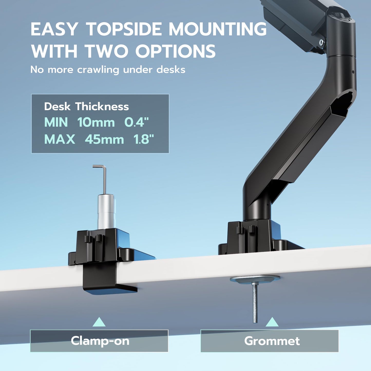 Heavy Duty Single Monitor Mount for 13"-49" Curved Screens with USB, Black
