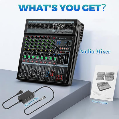 12-Channel Professional Audio Mixer, FX-12usb Mixing Console with XLR Inputs, Bluetooth, 99 DSP Effects, MP3, USB Interface for Podcast, Music, Recording, PC 13.39"x3.54"x18.90"inches
