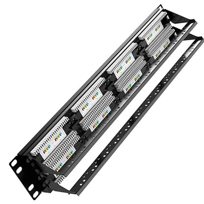 AMPCOM Premium Series CAT5/5e 48 Ports Patch Panel, Rack Mount - 2U, 19 inch, RJ45 Ethernet 568A 568B, 30u Gold Plated, with Rear Cable Support Bar