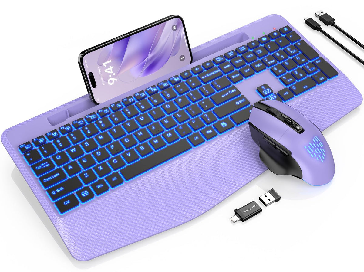 SABLUTE Wireless Keyboard and Mouse Combo, Backlit Scissor Keys, Wrist Rest