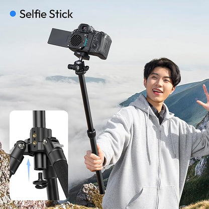 ULANZI TT53 Camera Tripod, 70.8” Travel Tripod for DSLR/Phone, Heavy Duty Fold Portable Stand with 360° Ball Head UKA Quick Release Plate, Lightweight Compact for Photography Vlogging Video Shooting