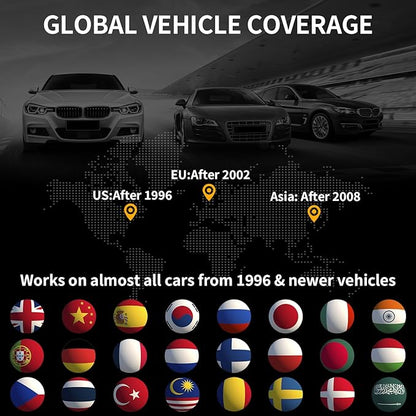 OBD2 Scanner for Car - Bluetooth 5.4 Codes can be Read and Cleared Quickly - Diagnosis of The vehicle's Engine, ABS, SRS, airbags and More Than 35,000 Problems Compatible with iOS and Android