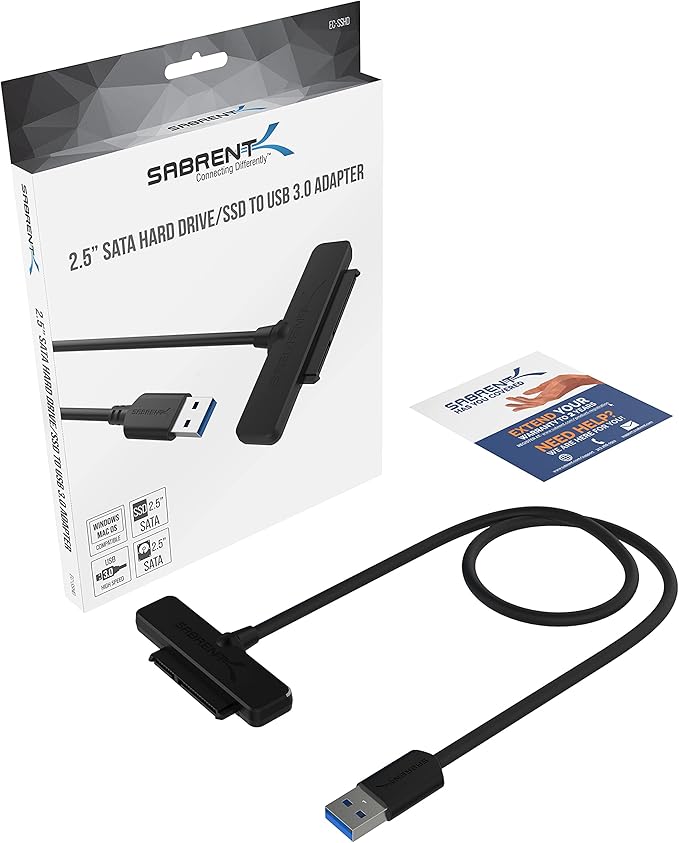 SABRENT SATA to USB Cable - USB 3.0 to 2.5” SATA I/II/III Hard Drive Adapter - External Converter for SSD/HDD Data Transfer (EC-SSHD)