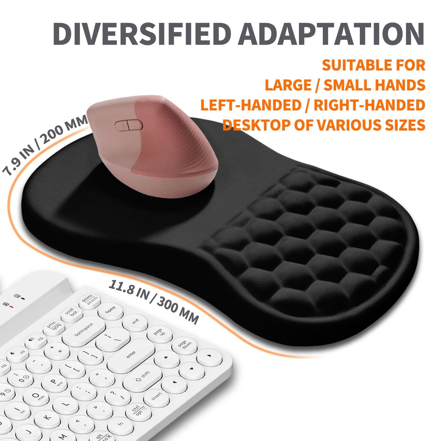 Armanza Ergonomic Joint Wrist Support Mouse Pad with Memory Foam Cushion Massage Bump, Carpal Tunnel Pain Relief Mousepad Slope Design for Wrist Rest, 11.8x7.9 in, Black