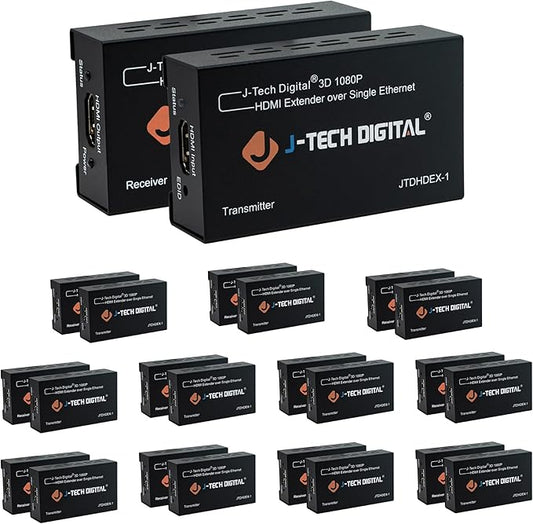 J-Tech Digital HDMI Extender 1080P 60Hz Over Single CAT 5e/6 Up to 200ft. | Deep Color, EDID Copy, Zero Signal Loss | Pack of 12 [JTDHDEX-1]