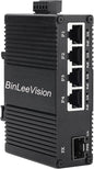 Industrial Mini Gigabit Ethernet Switch 4-Port RJ45 10/100/1000BASE-T+1-Port SFP Slot,Unmanaged Network Switch,Network Hub,Dinrail Mount or Wall-Mount,Plug & Play,Fanless (4 RJ45+1 SFP with PoE)