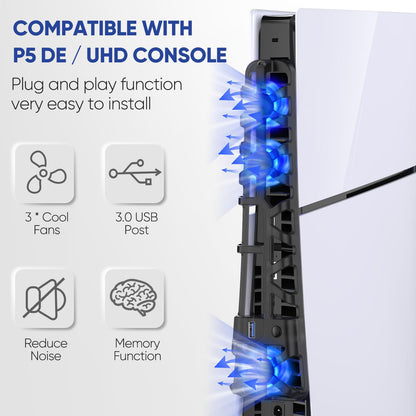 Cooling Fan for PS5 Slim with LED Light,Adjustable 3 Speed,USB 3.0 Port