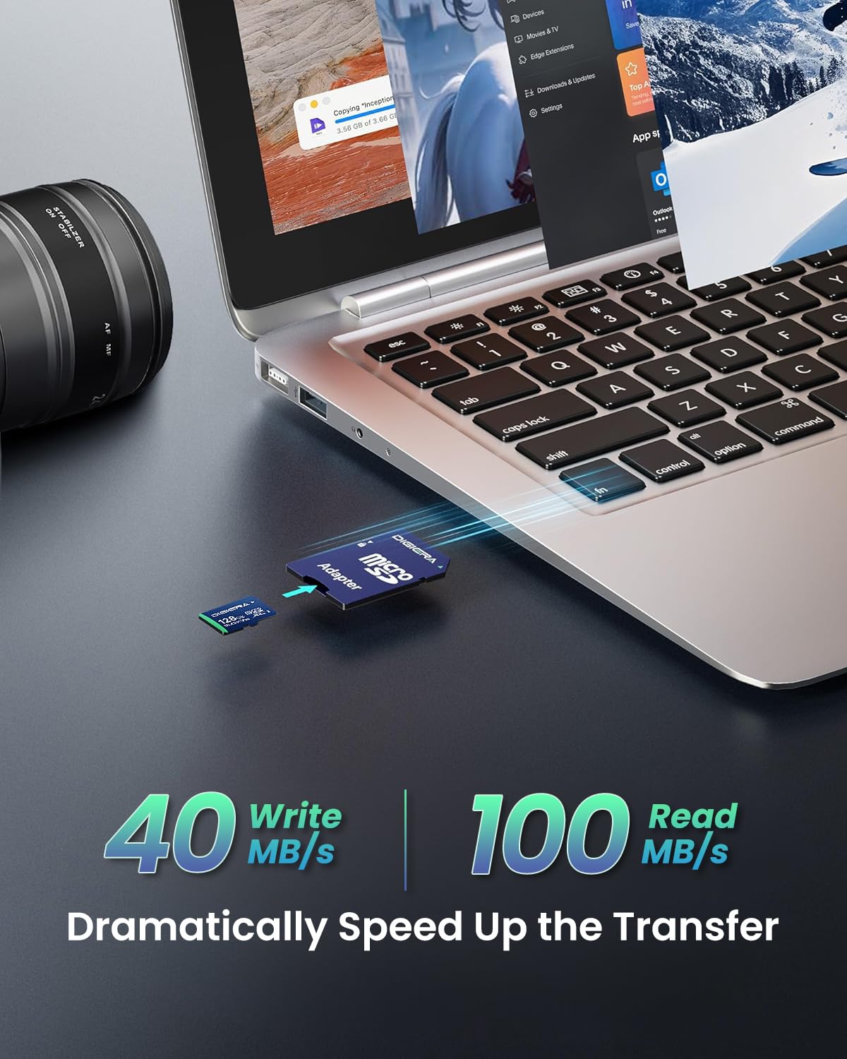 DIGIERA 128GB CT100 microSDXC UHS-I Memory Card with Adapter - up to 100MB/s, C10, U3, V30, 4K UHD, A2, Micro SD Card for Smartphones, Tablets, Cameras, Gaming Consoles, and Drones (2 Pack)