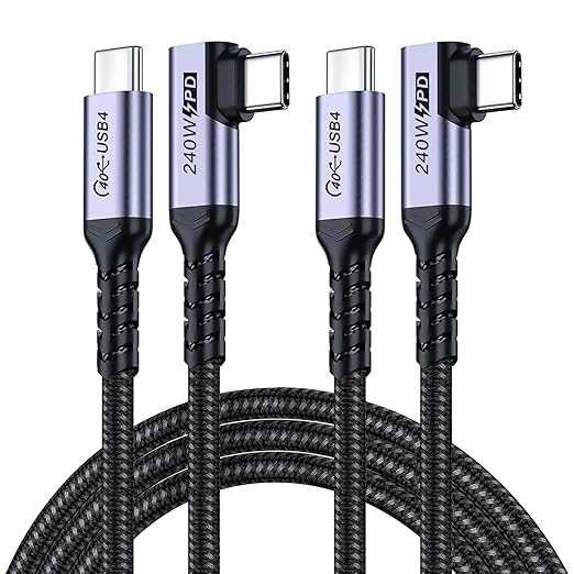 SUMPK Long USB C to USB C Cable 6.6FT 2 Packs, 240W USB 4 Right Angle