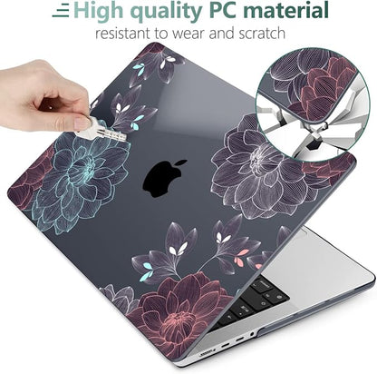 DONGKE for M4 MacBook Pro 16 Inch Case 2024 2023 2021 A3403 A3186 M3 A2991 M2 A2780 M1 A2485 Pro/Max Chip, Plastic Hard Shell Case & Keyboard Cover for Mac Pro 16 with Touch ID, Dahlia Flowers