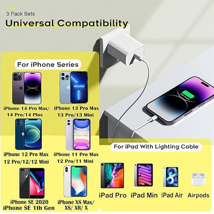 Fast Charger iPhone,i Phone Charge Cable,3Pack iPhone Charger Fast Charging 6Foot Phone Charging USB C Charge Adapter 6FT Type C to Lightning Cable for iPhone 14 Pro Max/14 Plus/13/12 Mini/11/10/XS/SE