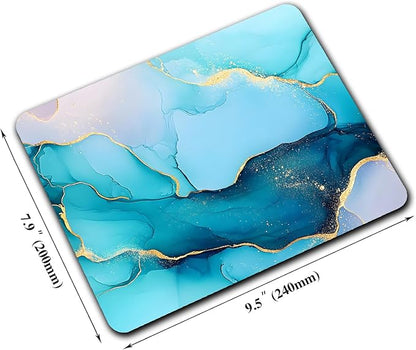 Golden Texture Teal Marble Mouse Pads for Desk, Portable Wireless Computer Mouse pad Small Design with Women, Non-Slip Rubber Base Laptop Mousepad 9.5" x 7.9" Smooth Surface for Office & Travel
