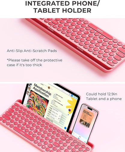 seenda Bluetooth Keyboard and Mouse for iPad, CTU-301 Multi-Device Bluetooth + 2.4G Wireless Keyboard Mouse with Tablet Holder for MacBook/Windows Computer, iOS/Andriod Tablet Phone, Coral Pink