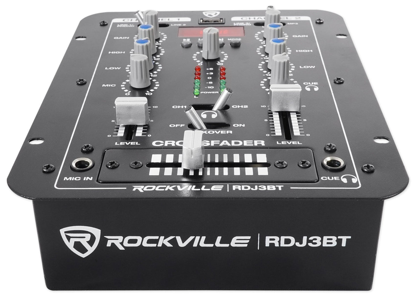 Rockville RDJ3BT 2 Channel DJ Mixer with USB, Bluetooth, Talkover, 4 Line Inputs
